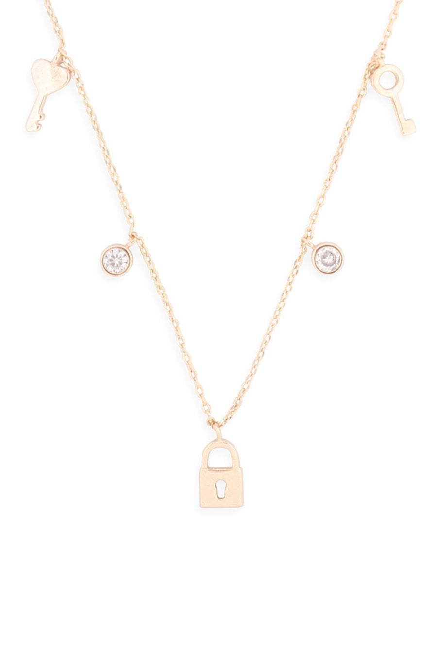Lnb413 - Key Lock Zirconia Dainty Chain Necklace