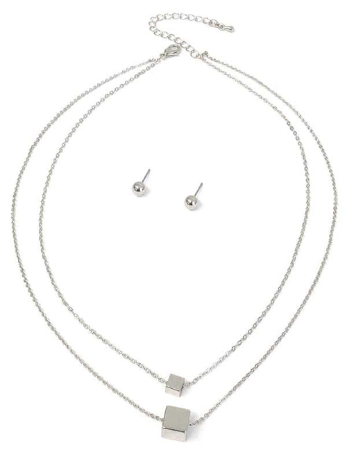 Cube Pendant Double Layer Necklace Set