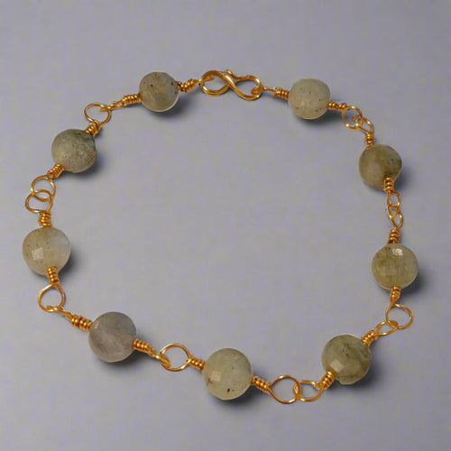 Handmade Labradorite Bronze Wire Wrapped Chain Bracelet Natural Gemstone Jewelry
