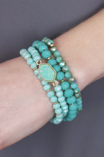 Druzy Stone Hexagon Glass Beads Bracelet