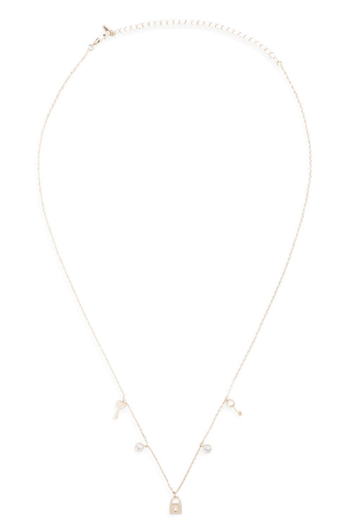 Lnb413 -  Key Lock Zirconia Dainty Chain Necklace