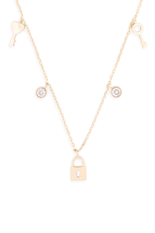 Lnb413 -  Key Lock Zirconia Dainty Chain Necklace