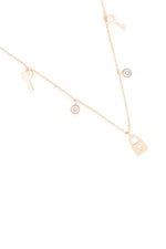 Lnb413 -  Key Lock Zirconia Dainty Chain Necklace