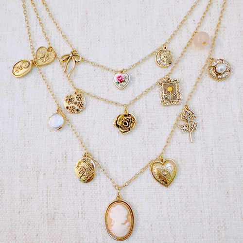 Vintage Rose Charm Layered Necklace – Romantic Multi-Strand Chain With Antique
