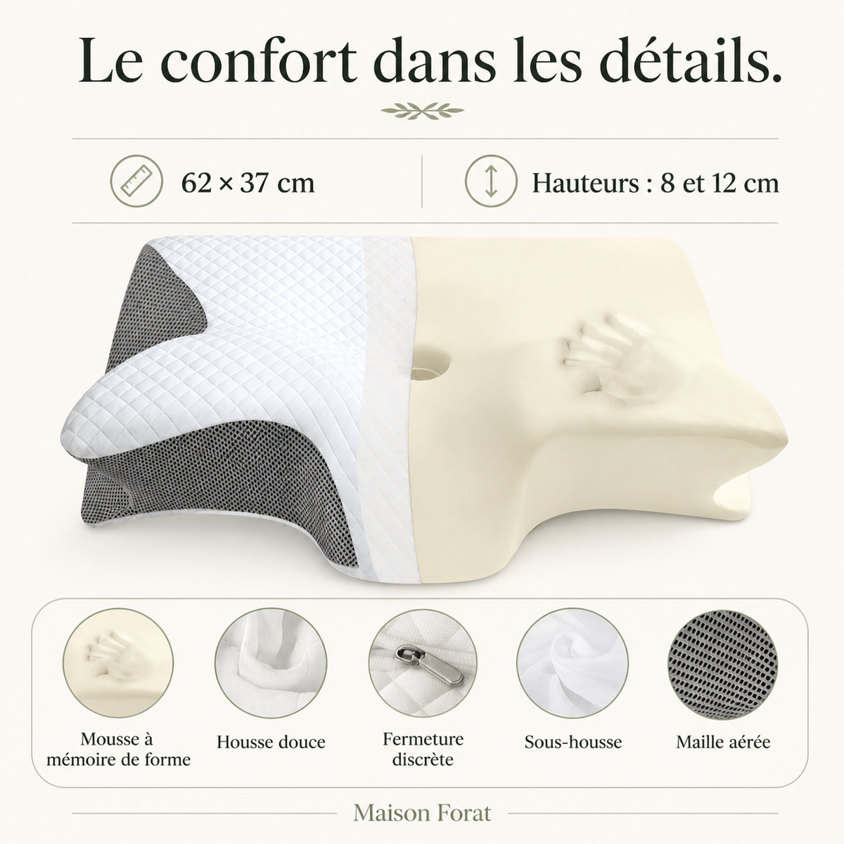 Oreiller papillon — matières et dimensions en français